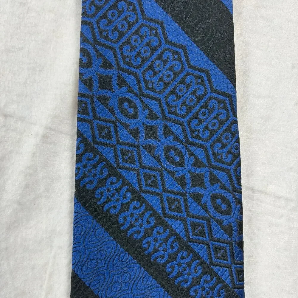 Vintage Ernst San Francisco Silk Tie – Cobalt Blue & Black Geometric Pattern